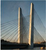 A cable-stayed bridge in South Africa at dusk